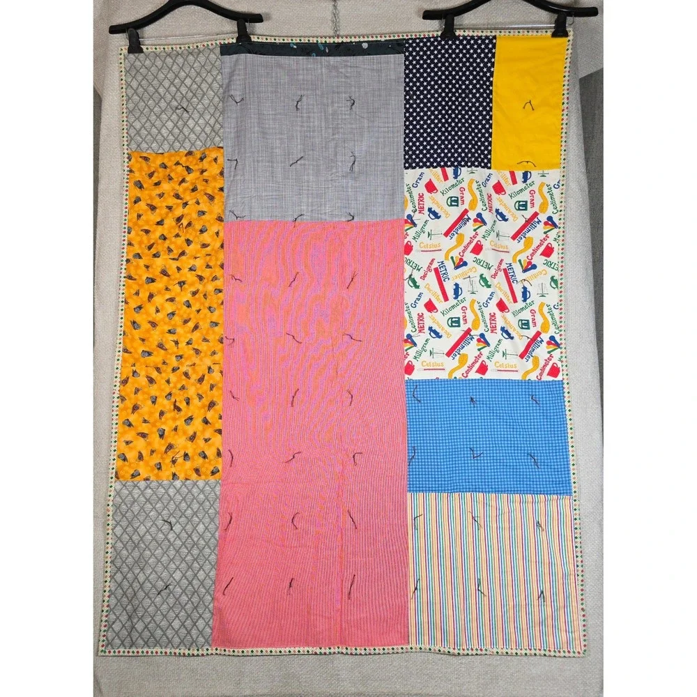 Vintage Hand Tied Lap Quilt Patchwork Throw 45x61 Metric Bird Pattern Reversible